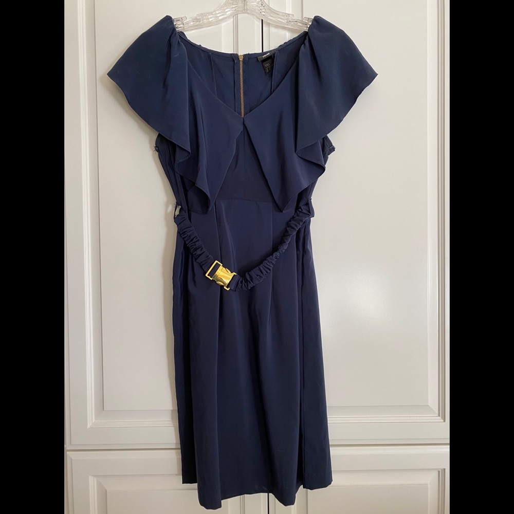 H&M Navy Belted Flutter Sleeve Dress - Size 12